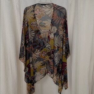cha cha vente Sheer Floral Kimono in Cream, Brown & Mauve